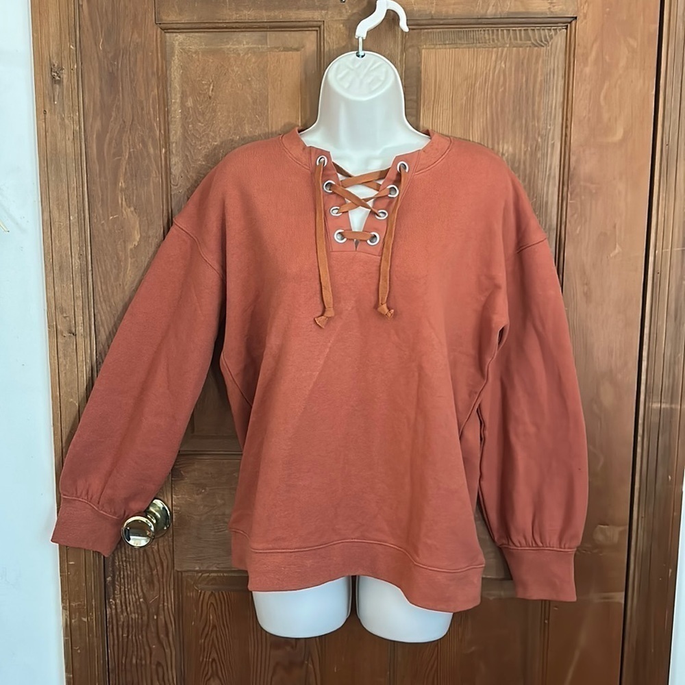 Madewell Cotton Hemp Lace Up Relaxed Fit Sweatshirt Size XS